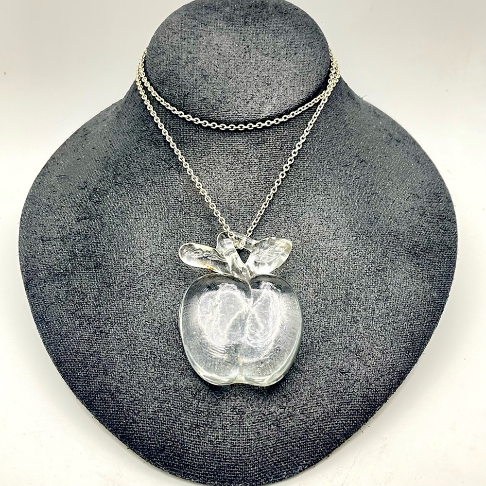 Rare Vintage Artisan Hand Sculptured Howard Sowers Clear Crystal Apple Pendant